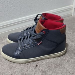 Nice used pair of hightop LEVI'S sneaker, size 10.5, Navy blue, good condition.